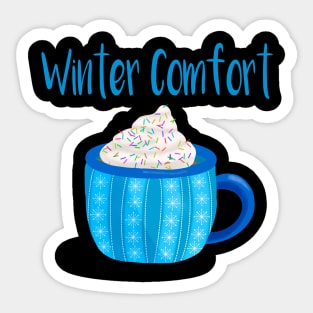 Winter Comfort Mug with Blue Stripes and Snowflakes Sticker